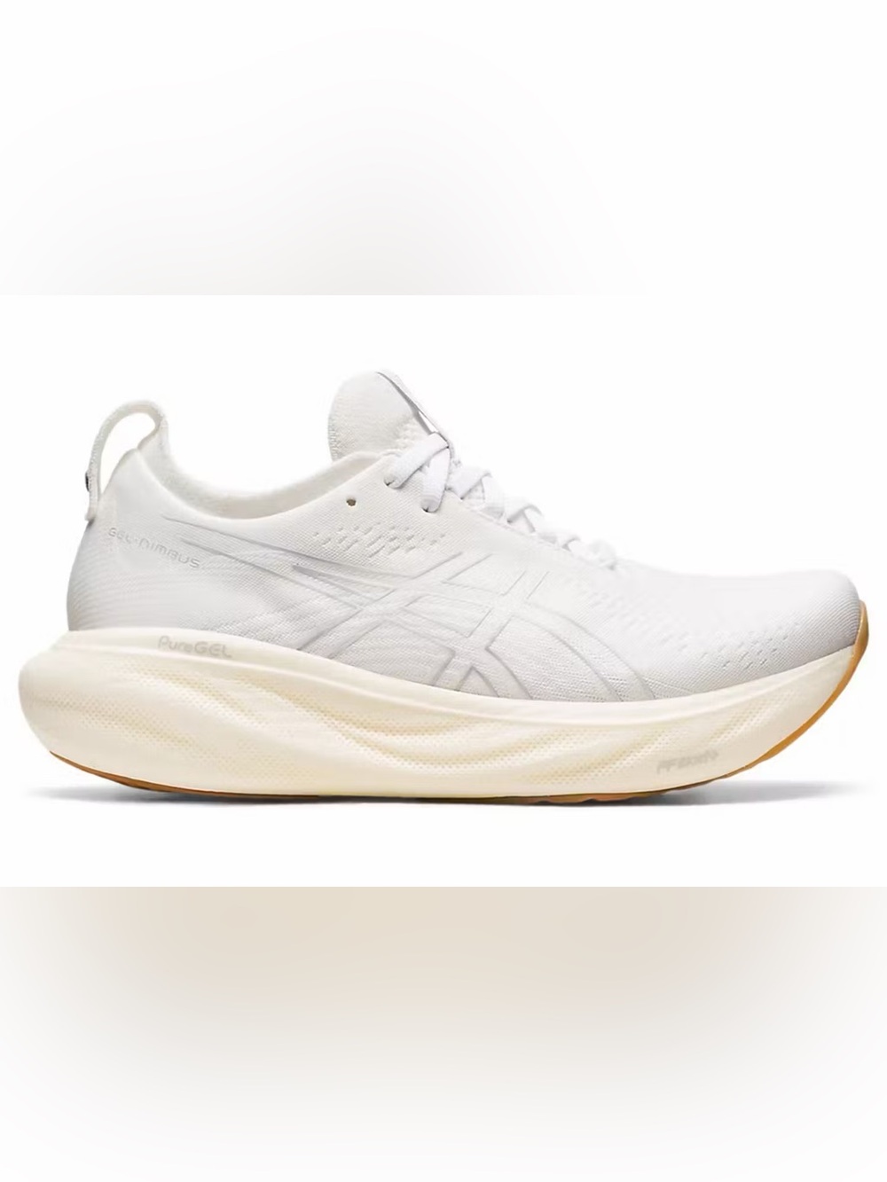 Asics White Gel Nimbus - 25 White w/Knit Cream Midsole Sz. 8